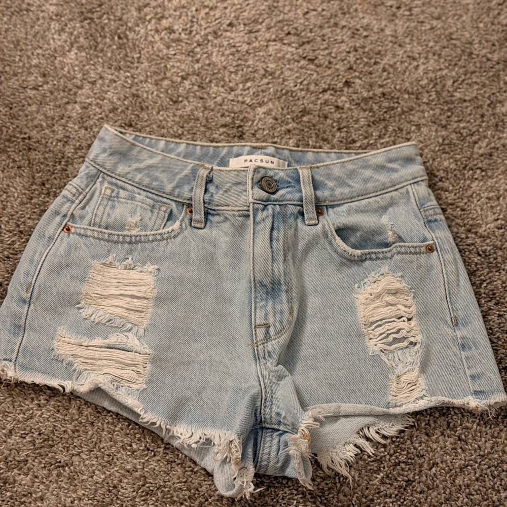 PacSun Ripped Light Blue Jean Festival Shorts